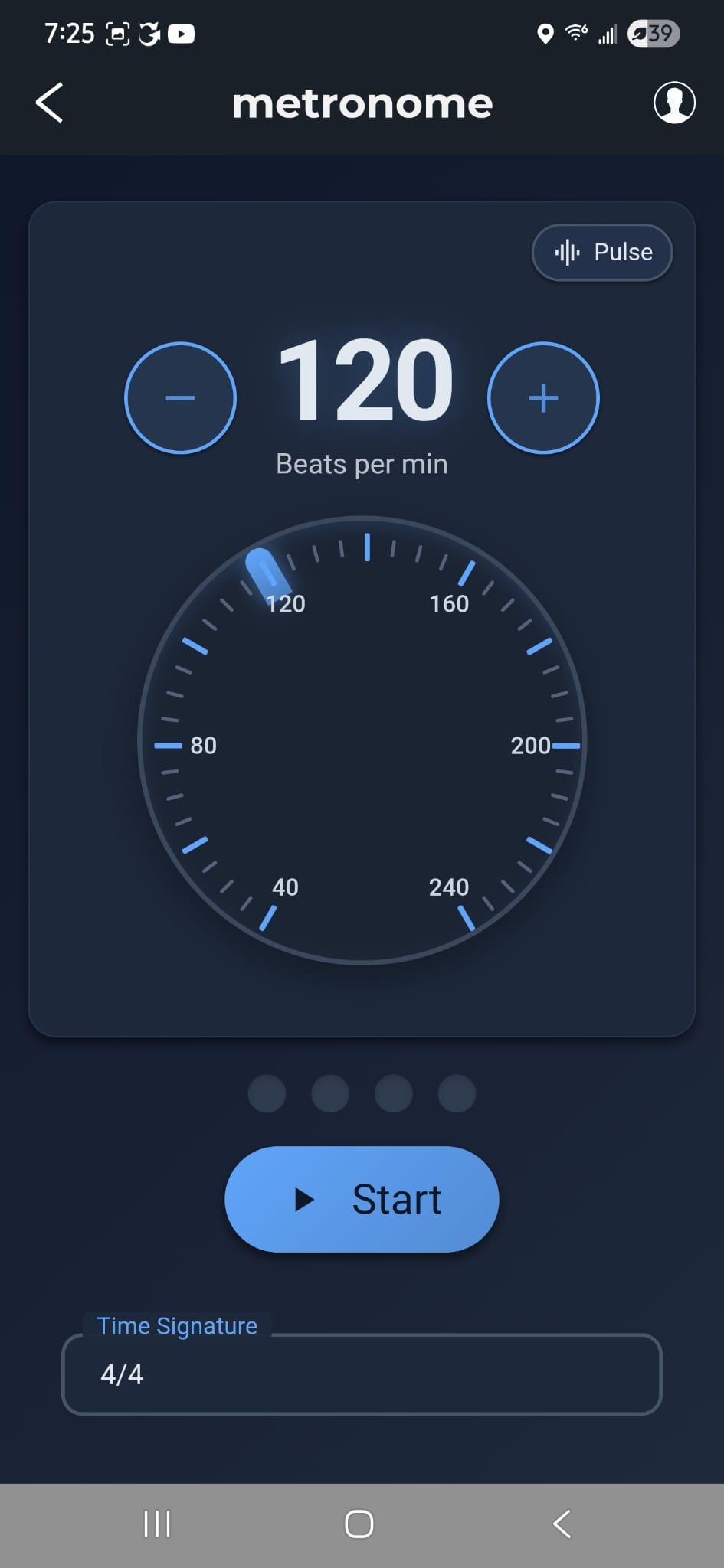 Metronome screen in the TWOM app