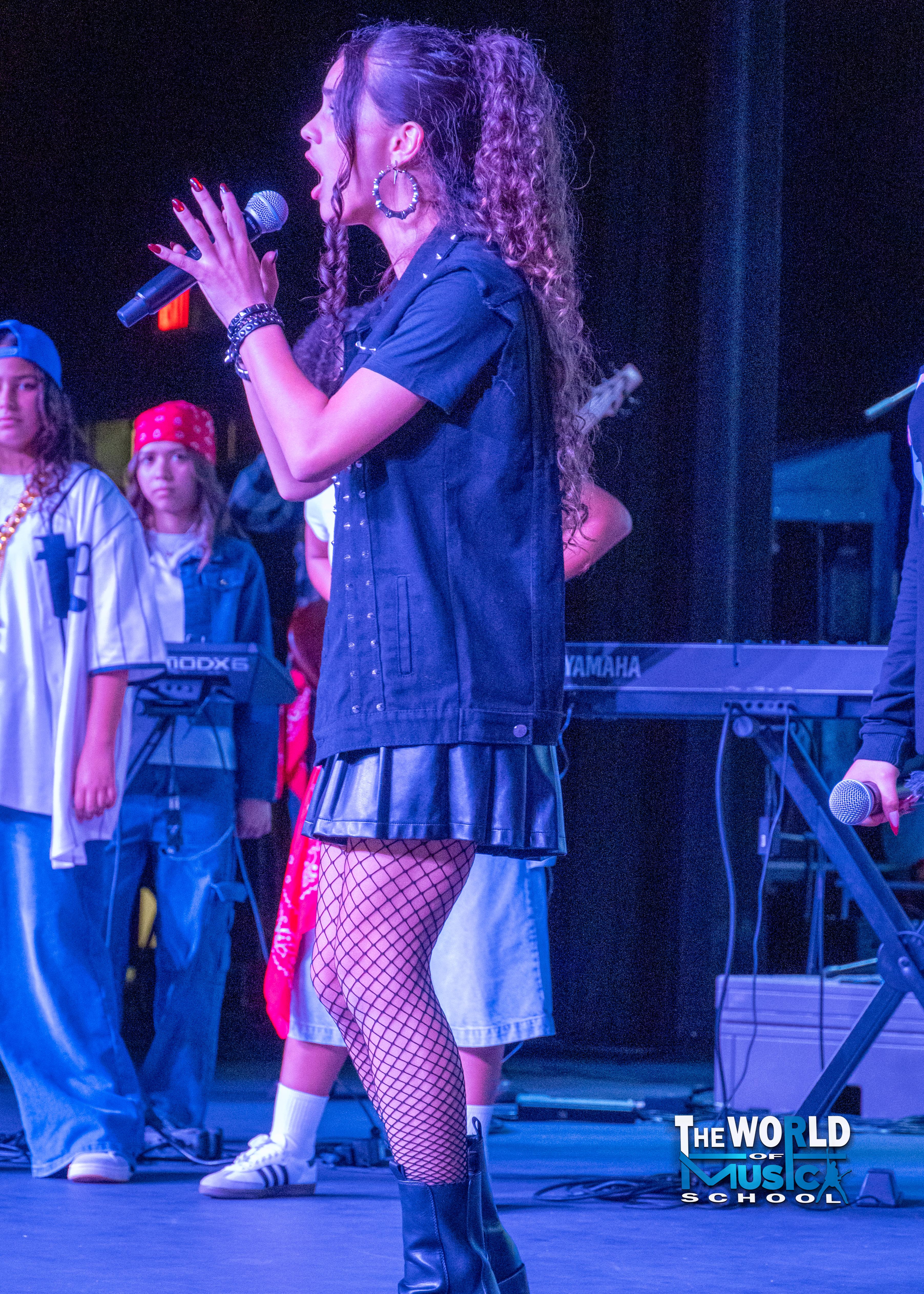 Vocalist performing with band