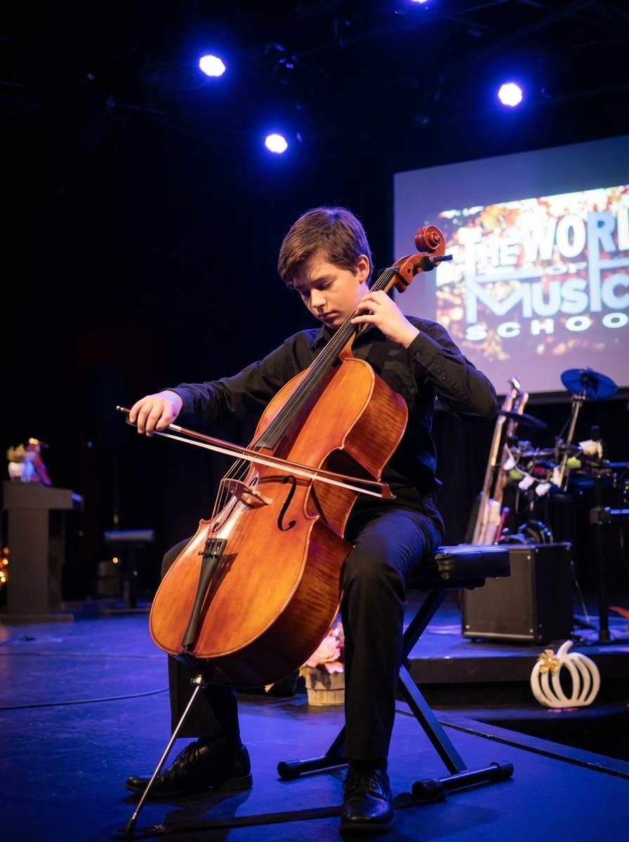 Cello student performing at recital