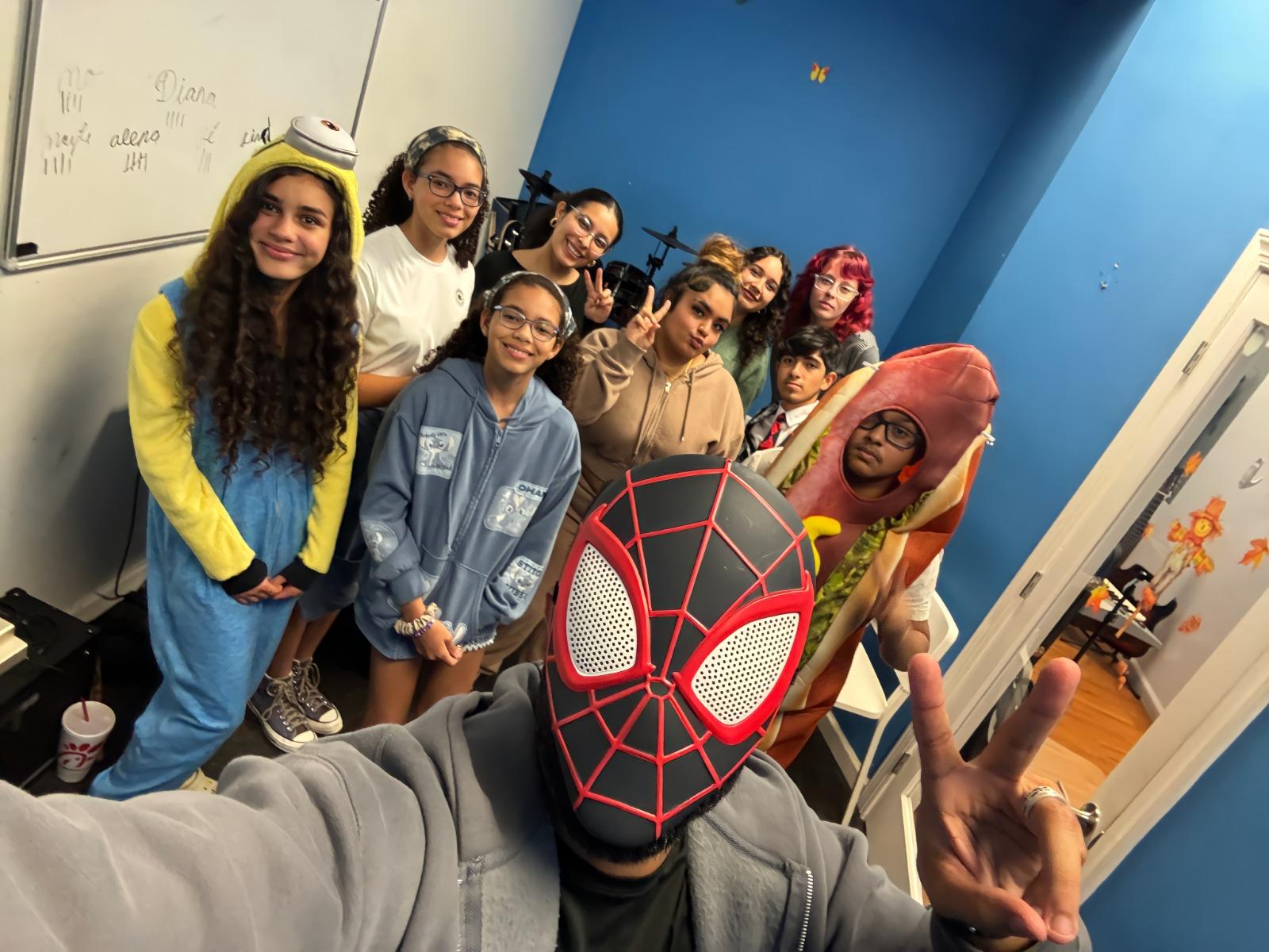 Band students in Halloween costumes